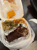 Barbecue Chicken Macaroni Delight Greens and Cornbread
